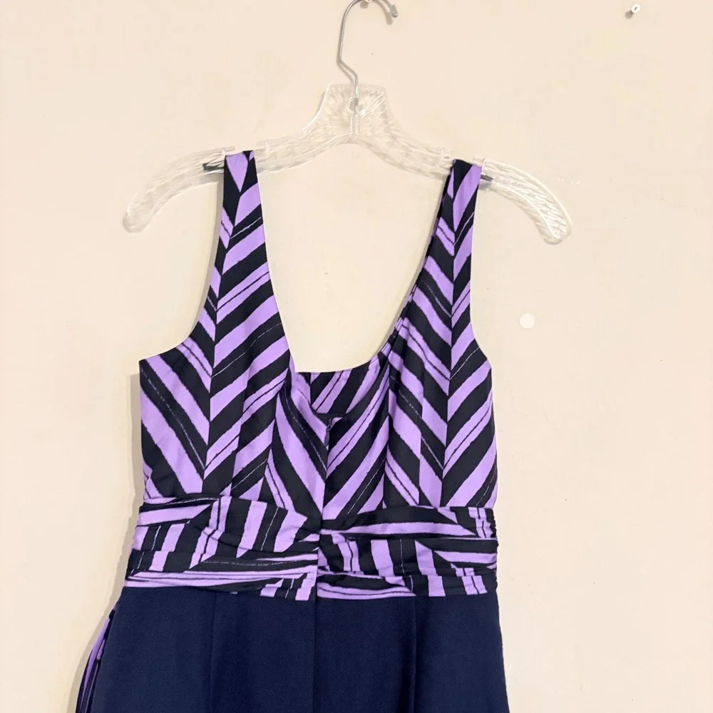 Milly Marcela Silk Purple Black Striped Sleeveless Sheath Dress Side Drape Sz 4 - Picture 10 of 15
